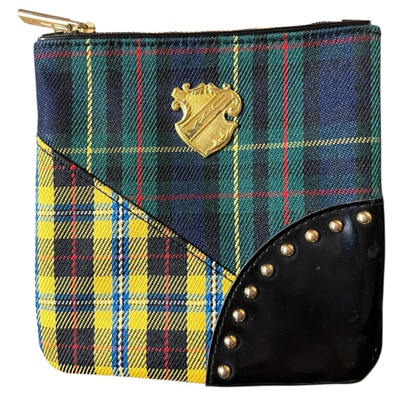 MAC Noble Knights Collection Plaid Coin Purse Makeup Cosmetics Bag Tartan Studs - Picture 1 of 6